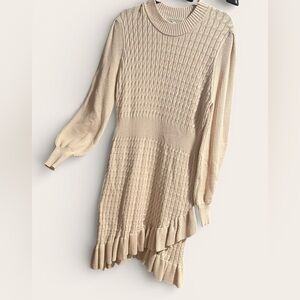 Anthropologie Cream Knit Long Sleeve Dress